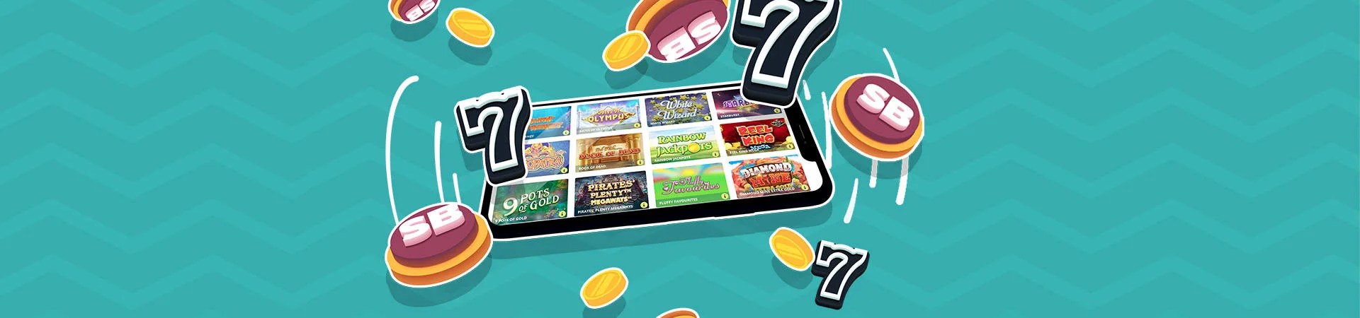 Slot Boss publisher artwork showing a tablet with slot-game tiles